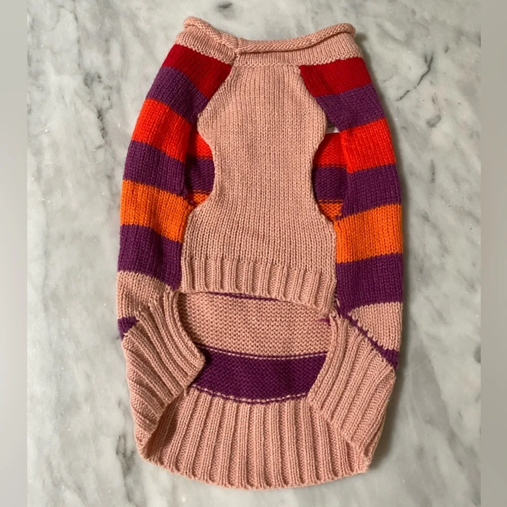 Vibrant Striped Dog Sweater XS | Cozy Knit Pet Clothing in Pink, Purple